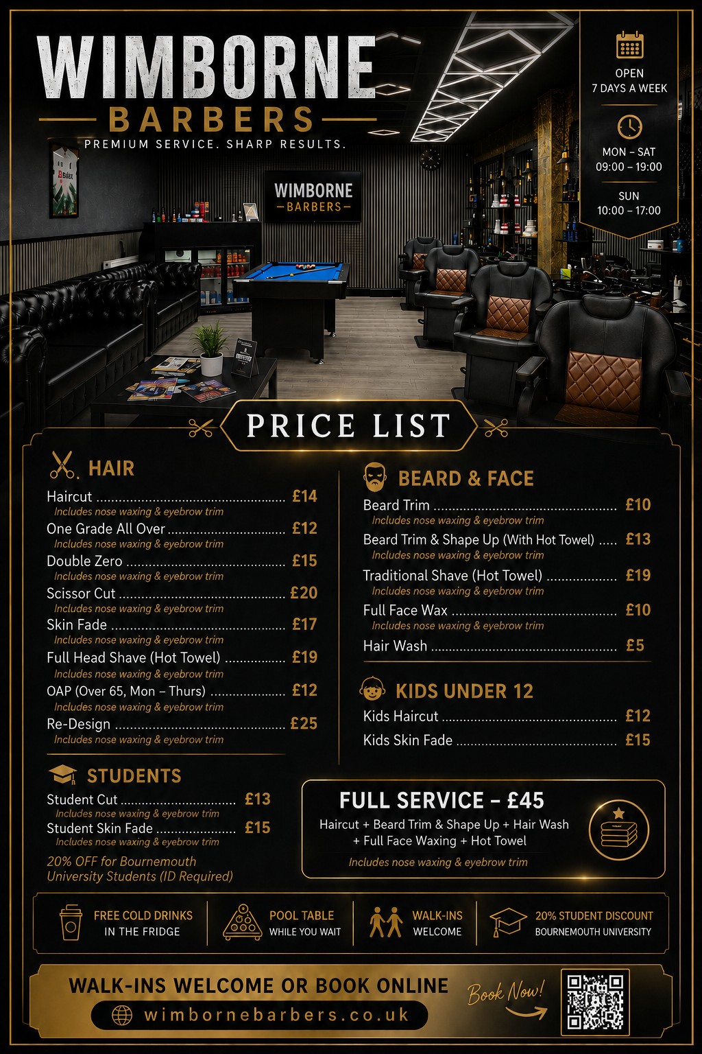 Wimborne Barbers price list